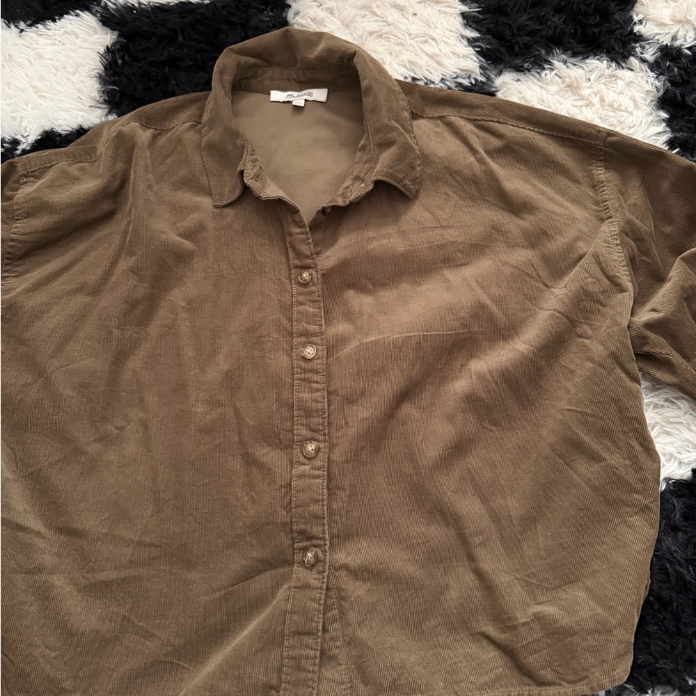 Madewell Olive Cropped Casual Button Down Shirt